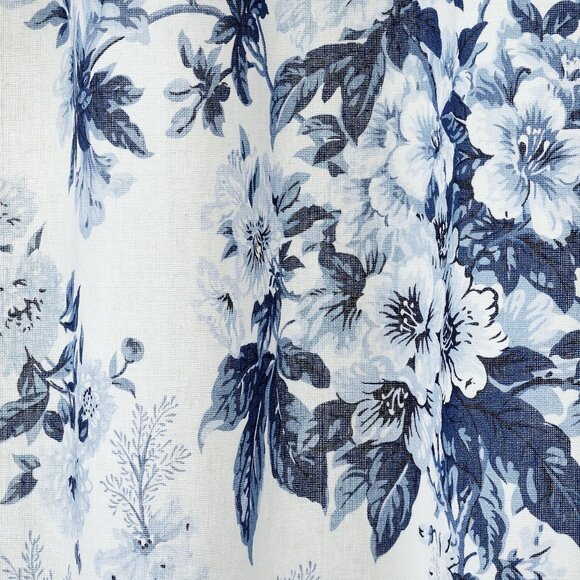 Pottery Barn 2 Blue Garden Floral Toile Curtains Drapes Linen Cotton 50x108" Set - Picture 4 of 10